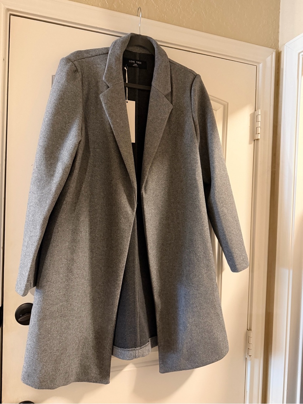 Love Tree Women's Gray Single-Breasted Wool-Blend Trench Coat